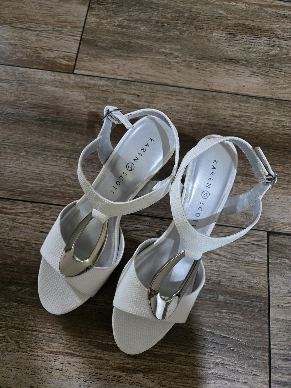 Karen Scott White T-Strap Heeled Sandals